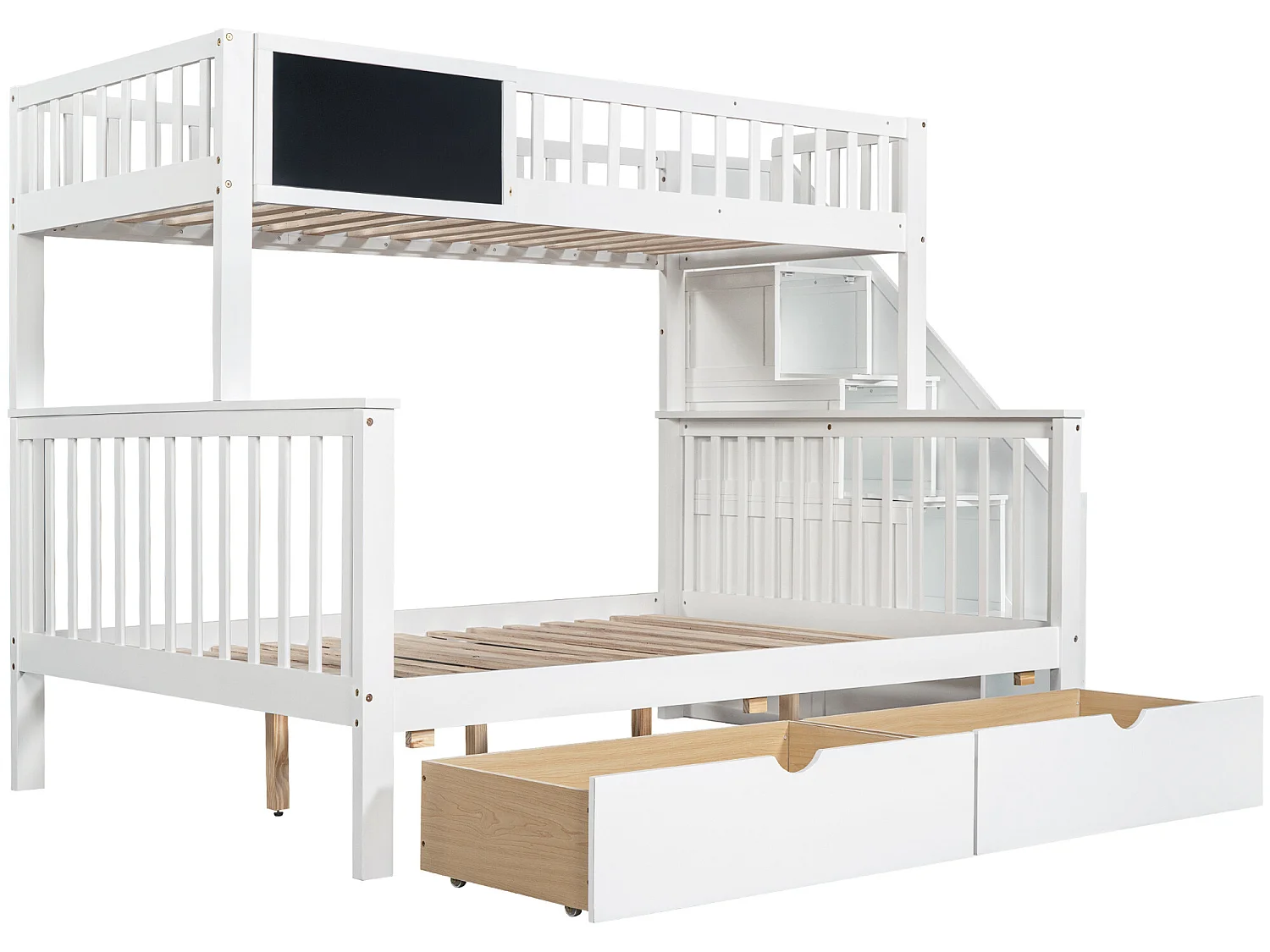 Etagenbett für Kinder – 2 x 90 x 200 cm – 6 Schubladen und Tafel – weiße Farbe