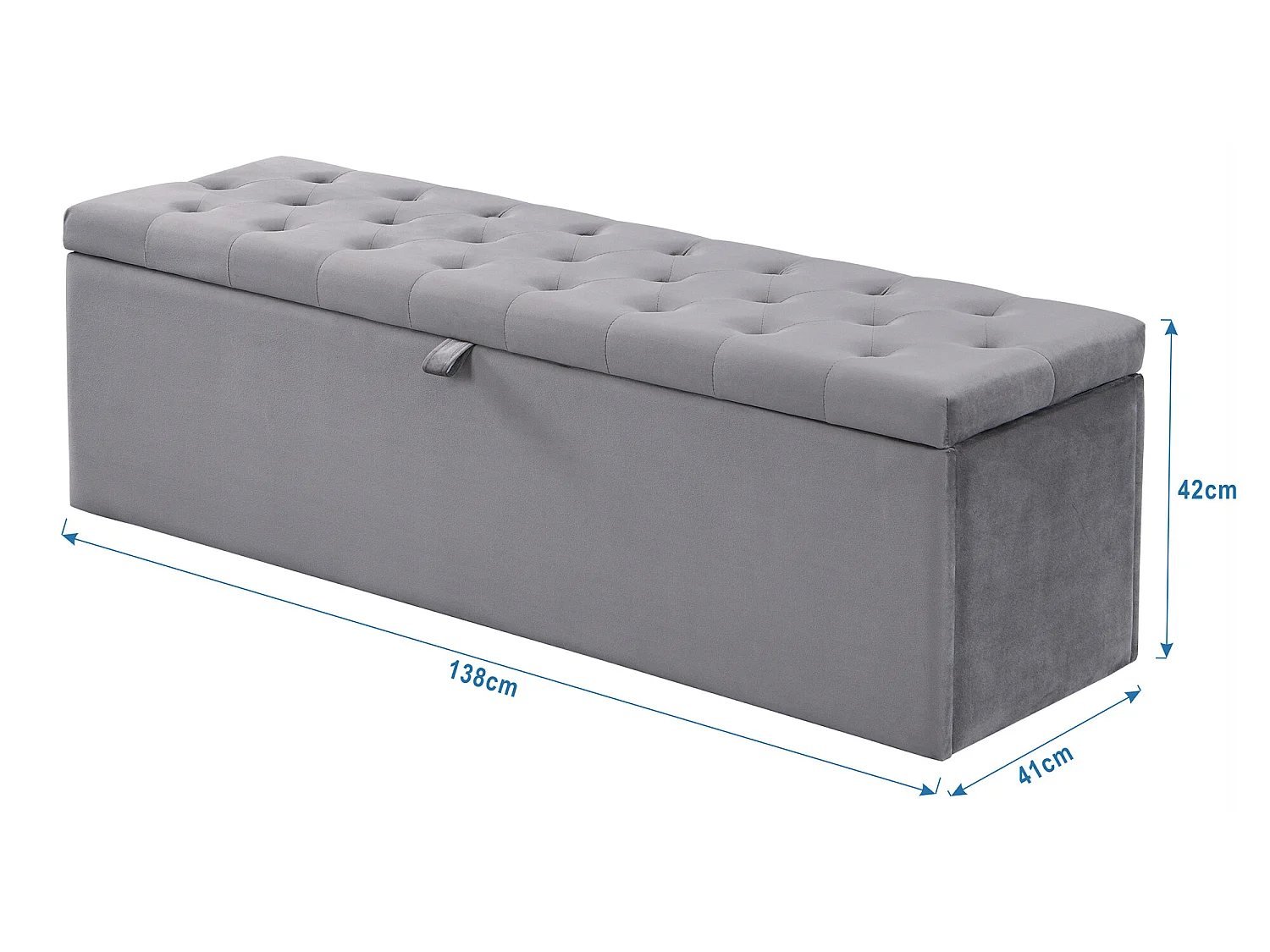 Cama contenedor con banco - 140 x 200 cm - terciopelo - somier de láminas - gris