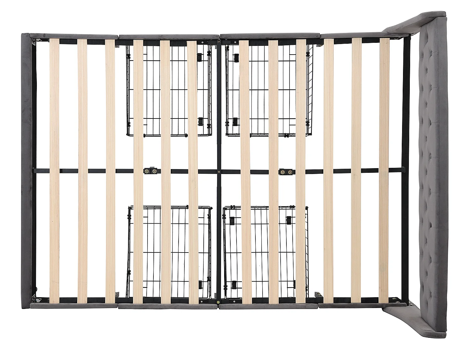 Lit avec tête de lit et 4 tiroirs - 140 x 200 cm - velours - sommier à lattes - gris