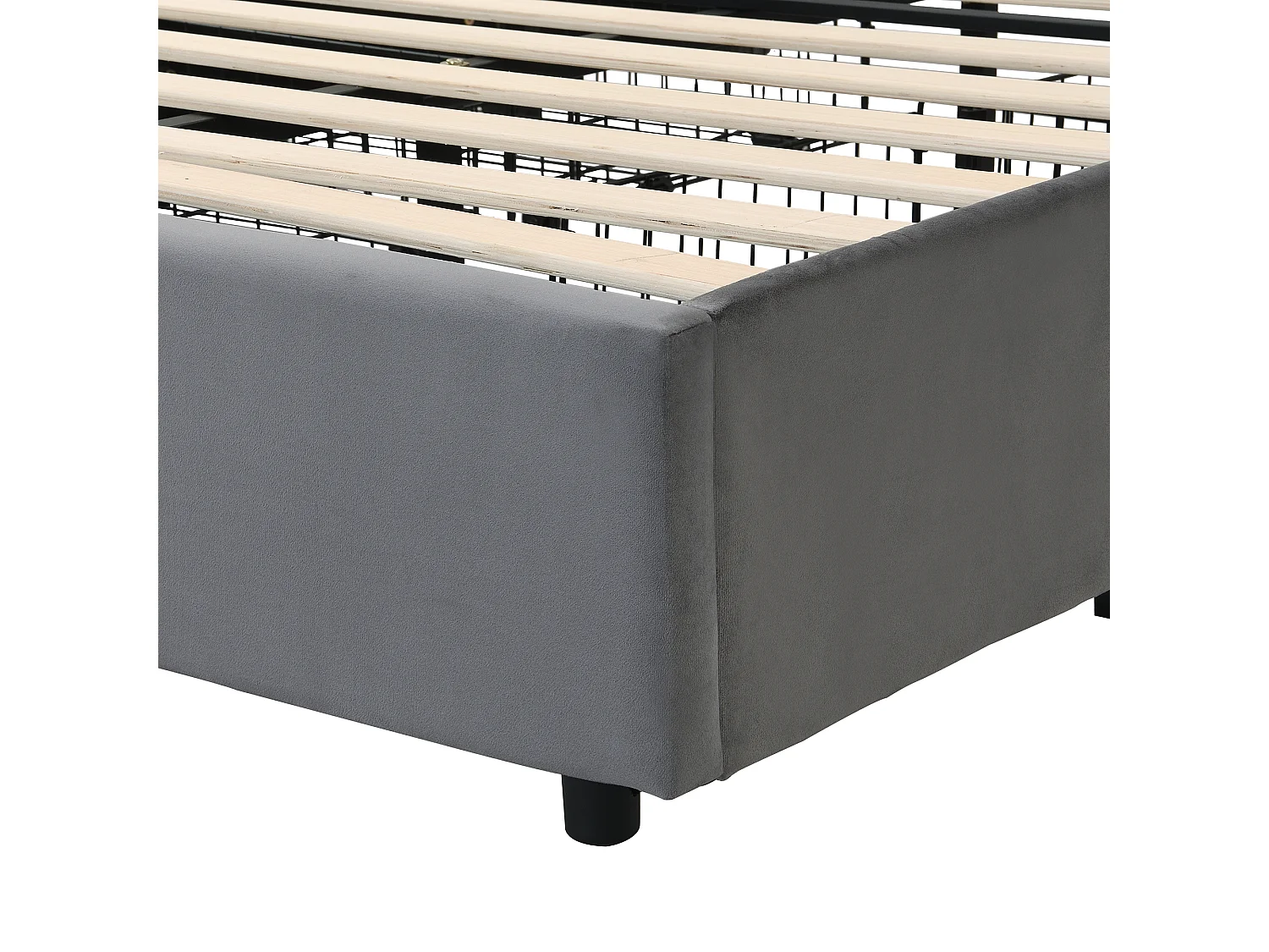 Lit avec tête de lit et 4 tiroirs - 140 x 200 cm - velours - sommier à lattes - gris