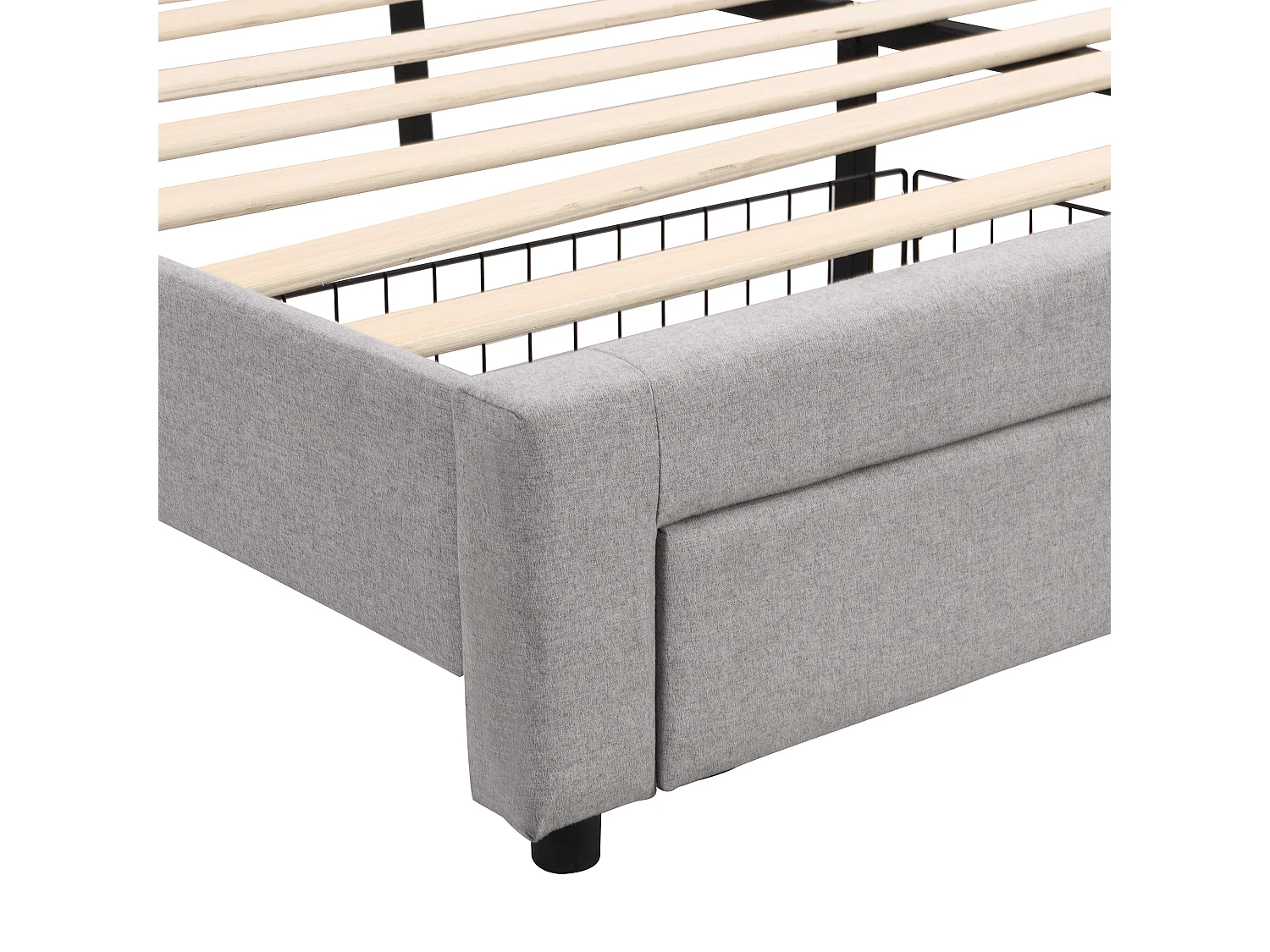 Cama com 2 gavetas - 180 x 200 cm - LEDs - tecido de linho - base de ripas - Cinza