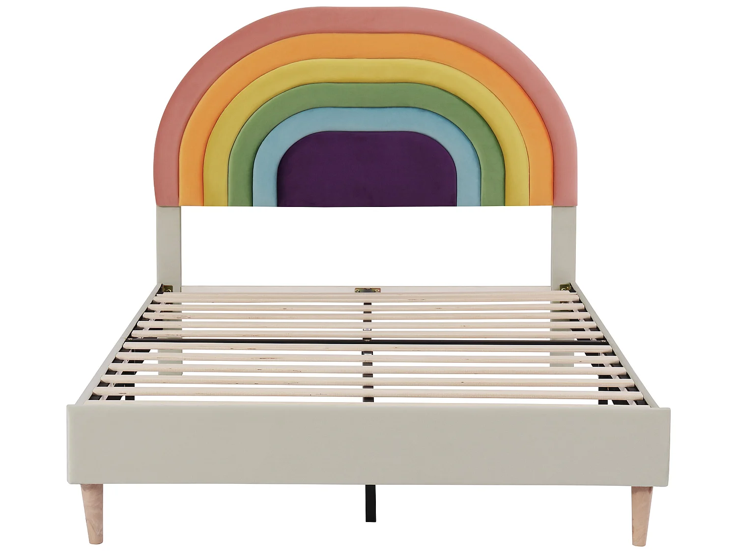 Bed met verstelbaar hoofdeinde - 140 x 200 cm - fluweel - lattenbodem - kleur beige