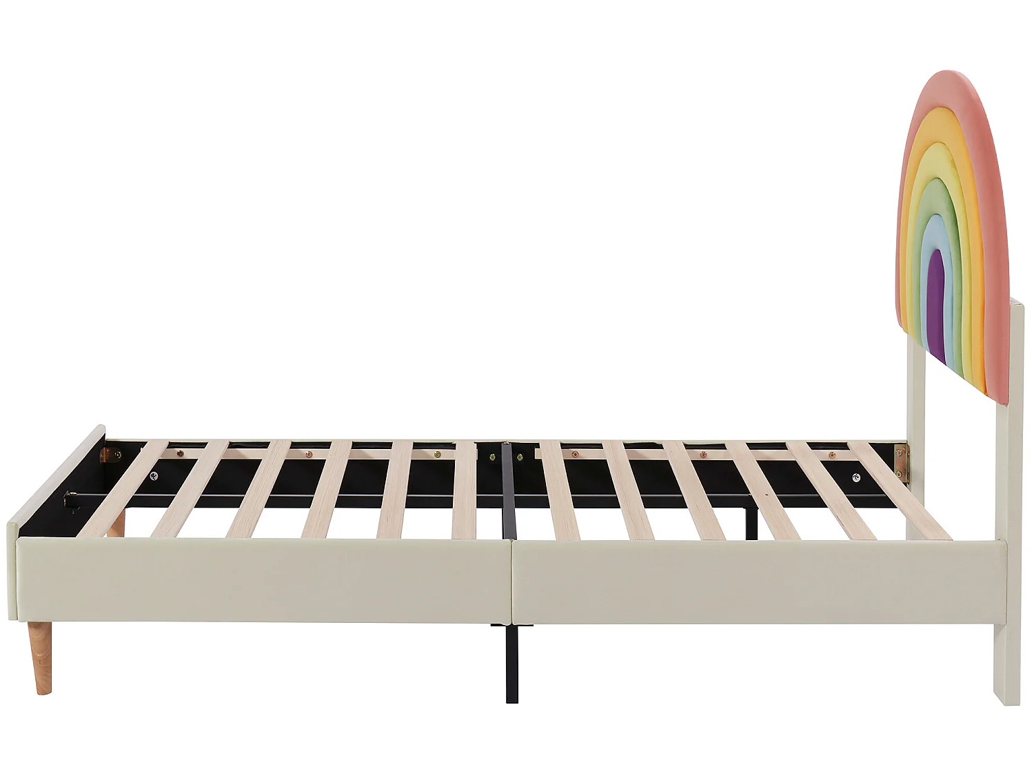 Bed met verstelbaar hoofdeinde - 140 x 200 cm - fluweel - lattenbodem - kleur beige