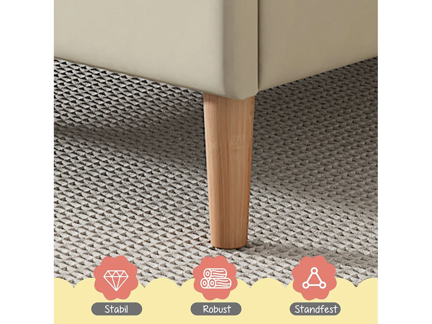 Bed met verstelbaar hoofdeinde - 140 x 200 cm - fluweel - lattenbodem - kleur beige