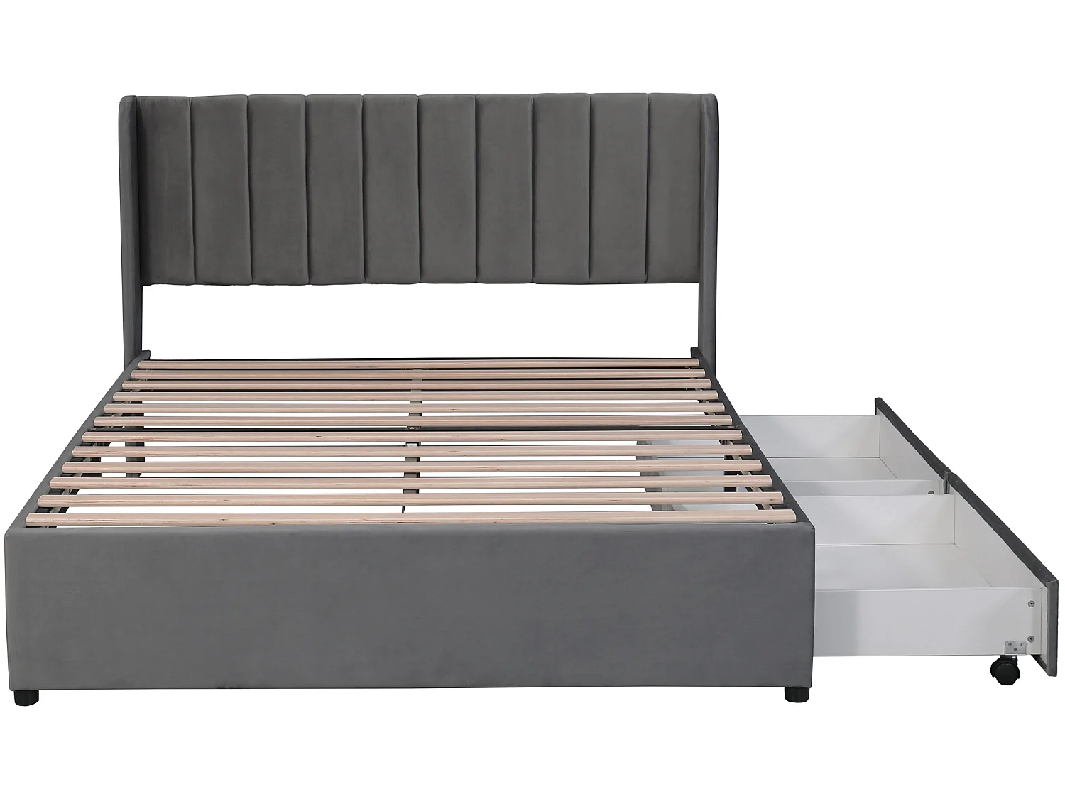 Bett mit 2 Schubladen – 140 x 200 cm – Samt – Lattenrost – graue Farbe