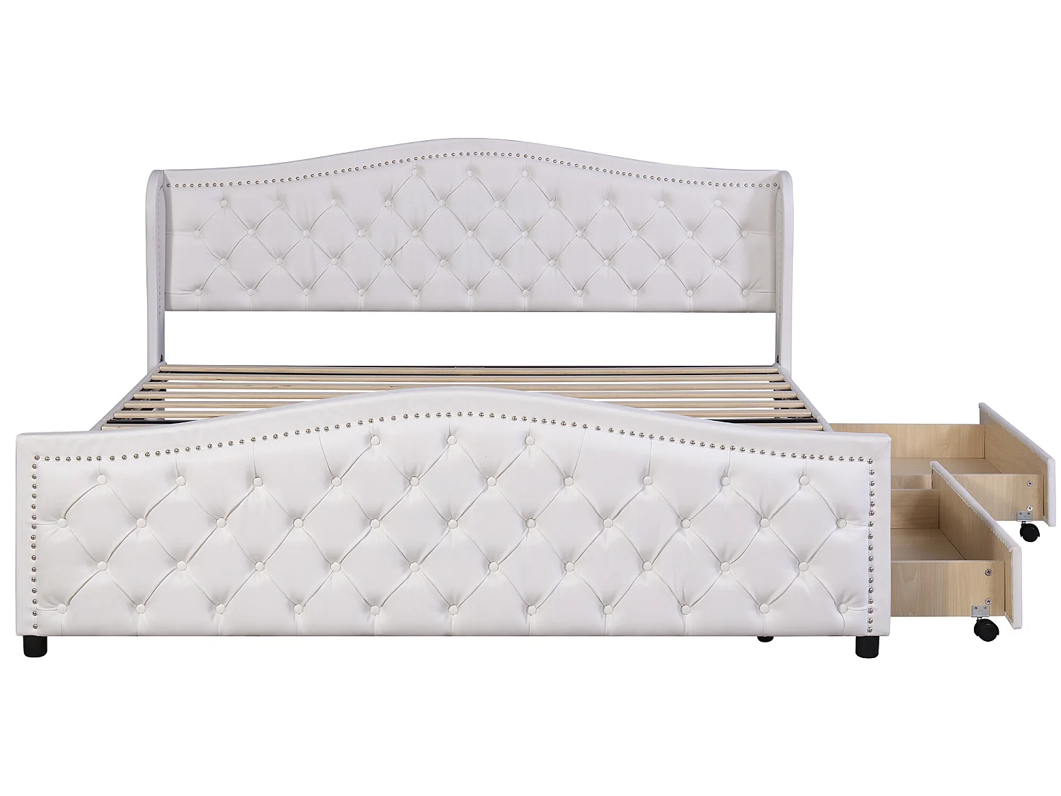 Bed met hoofdeinde en 2 lades - 180 x 200 cm - pu leer - lattenbodem - kleur wit
