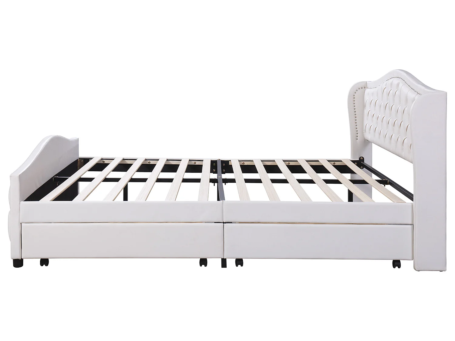 Bed met hoofdeinde en 2 lades - 180 x 200 cm - pu leer - lattenbodem - kleur wit