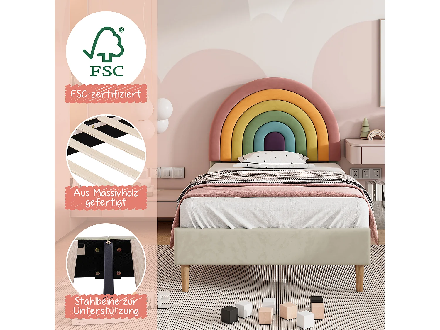 Cama con cabecero ajustable - 90 x 200 cm - terciopelo - somier de láminas - color beige