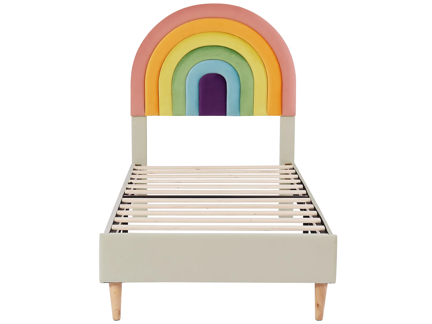 Cama con cabecero ajustable - 90 x 200 cm - terciopelo - somier de láminas - color beige