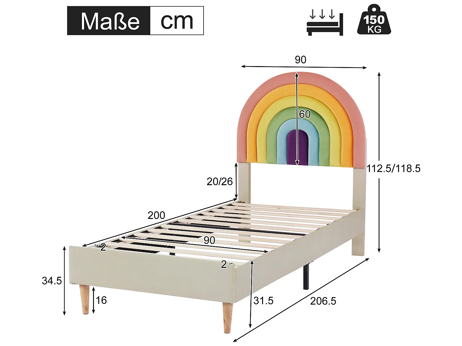 Cama con cabecero ajustable - 90 x 200 cm - terciopelo - somier de láminas - color beige