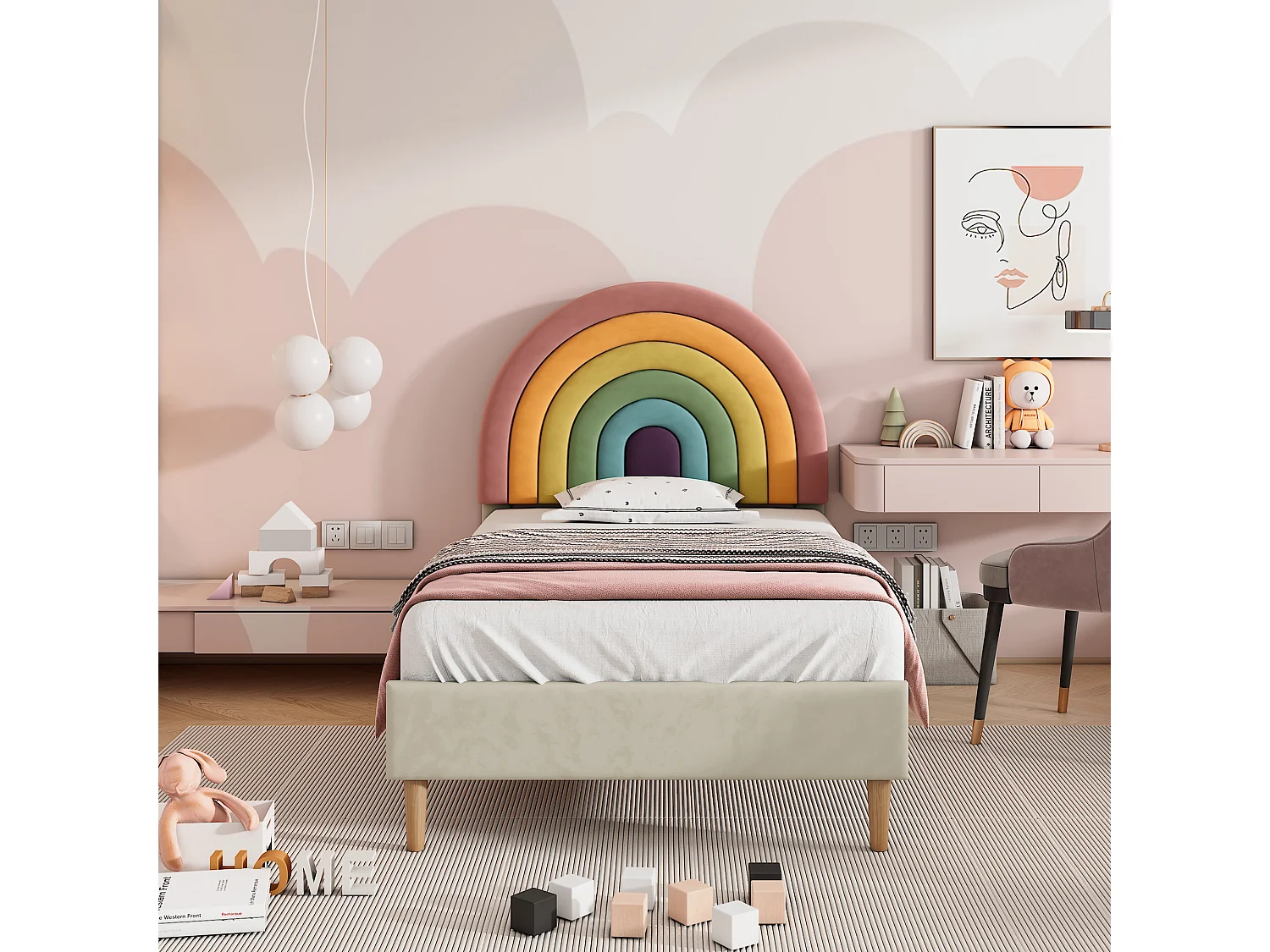 Cama con cabecero ajustable - 90 x 200 cm - terciopelo - somier de láminas - color beige