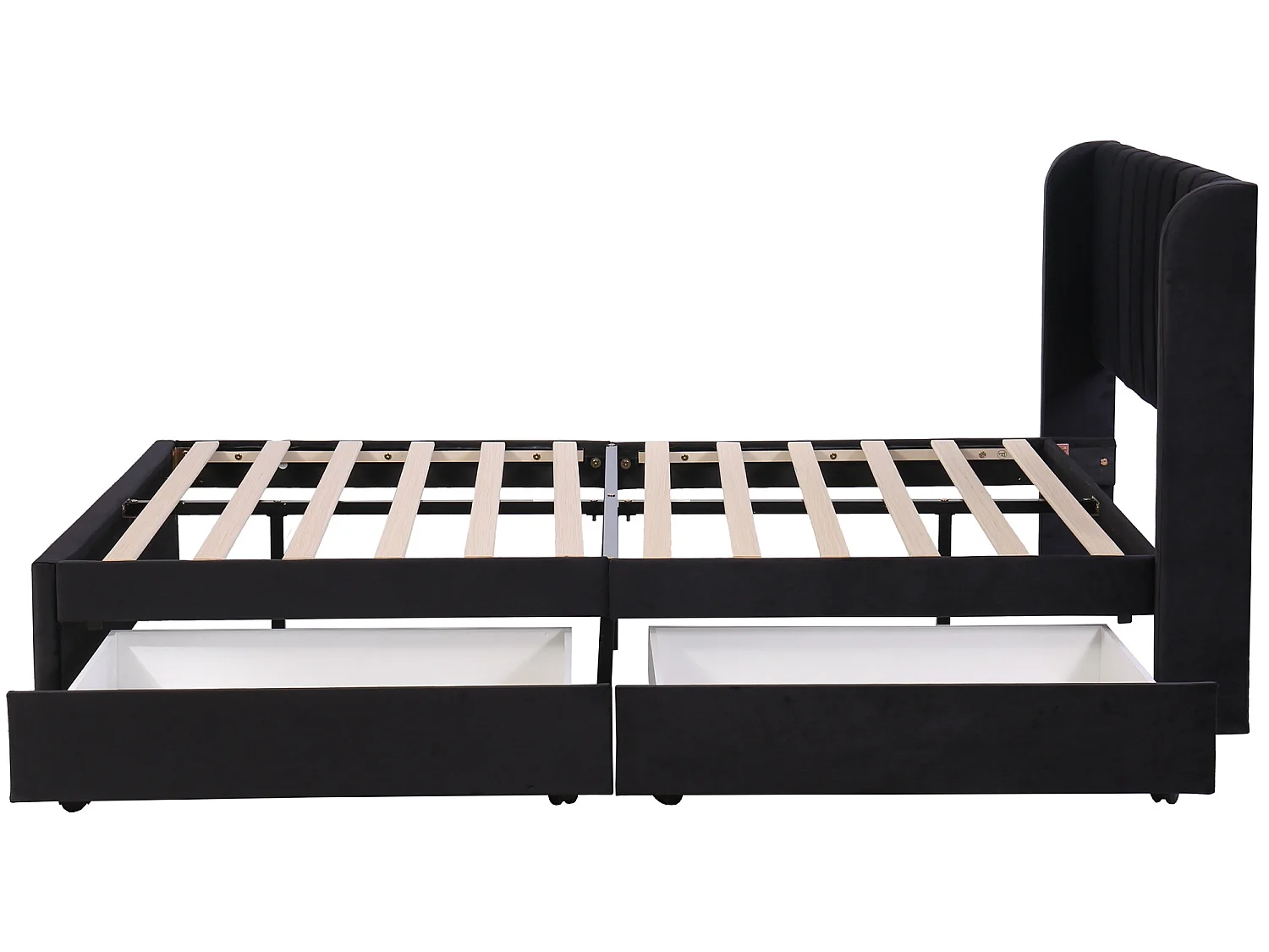 Lit avec 2 tiroirs - 140 x 200 cm - velours - sommier à lattes - coloris noir