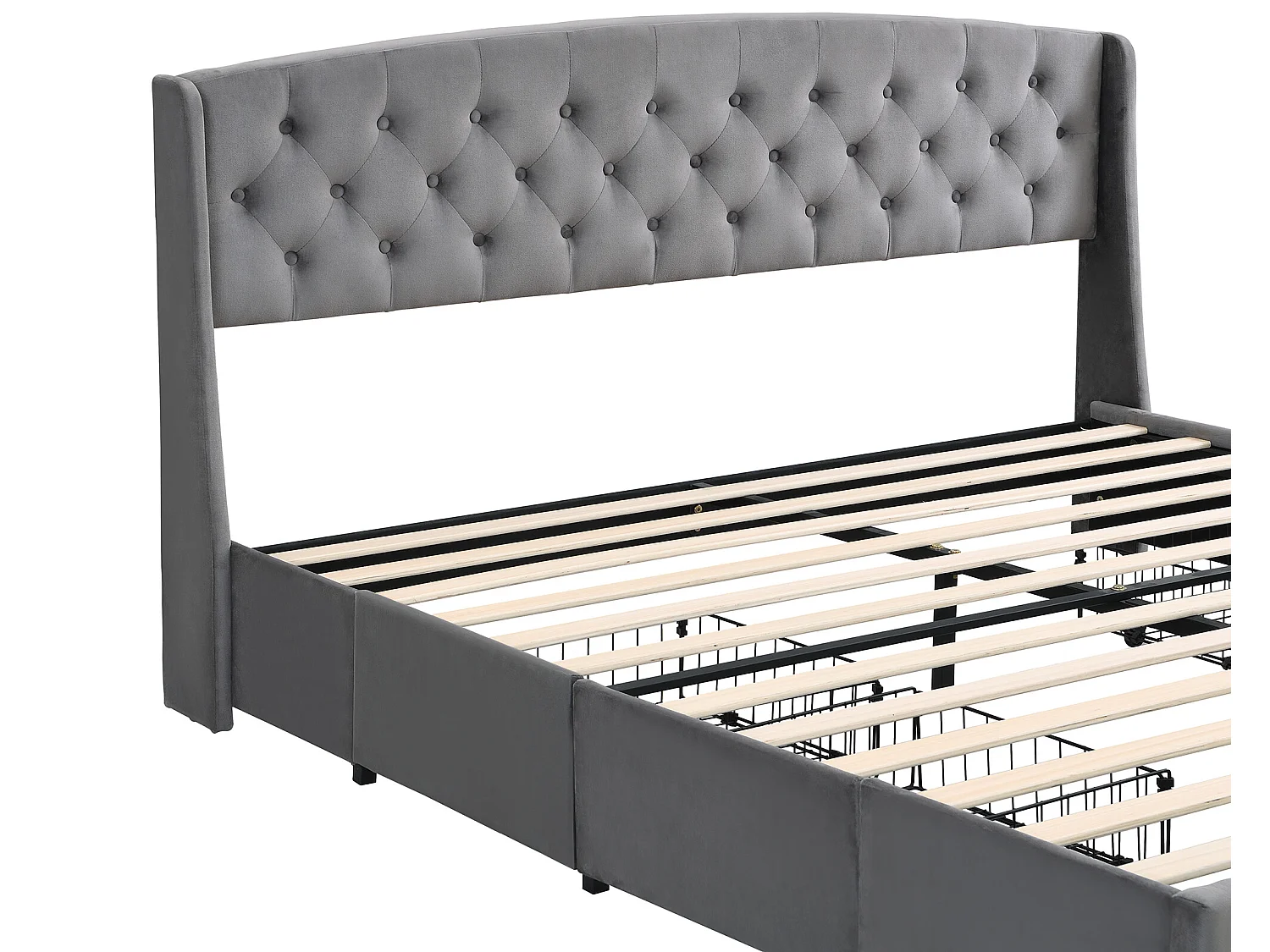 Bett mit Kopfteil und 4 Schubladen – 180 x 200 cm – Samt – Lattenrost – Grau