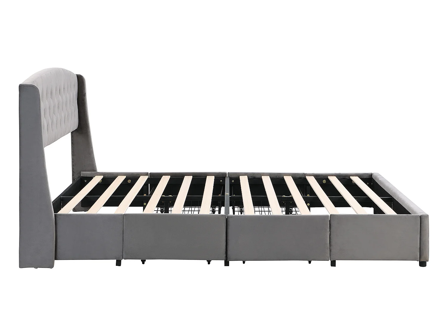 Bett mit Kopfteil und 4 Schubladen – 180 x 200 cm – Samt – Lattenrost – Grau