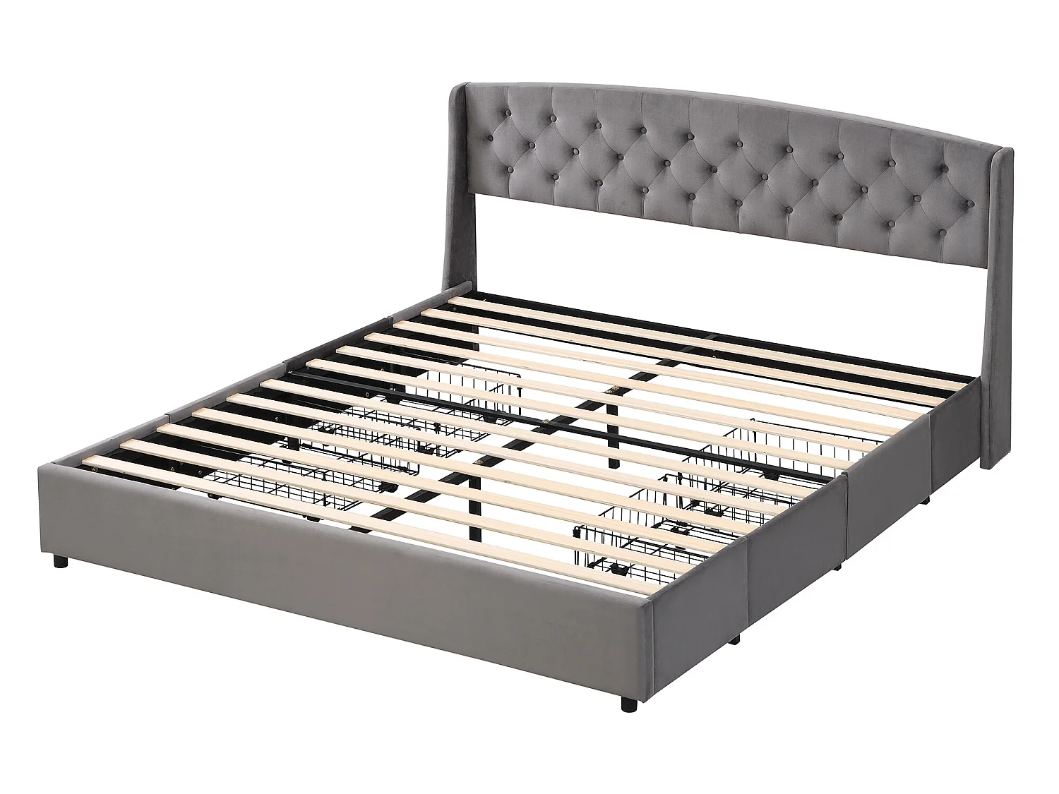 Bett mit Kopfteil und 4 Schubladen – 180 x 200 cm – Samt – Lattenrost – Grau