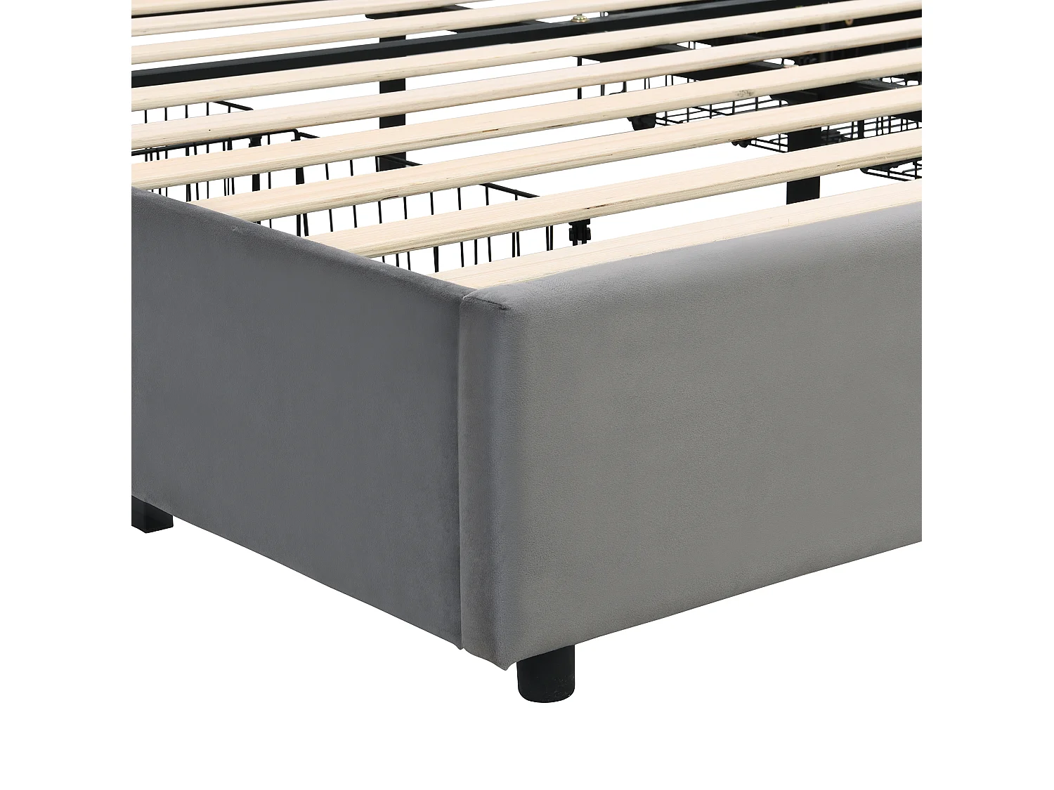 Bett mit Kopfteil und 4 Schubladen – 180 x 200 cm – Samt – Lattenrost – Grau