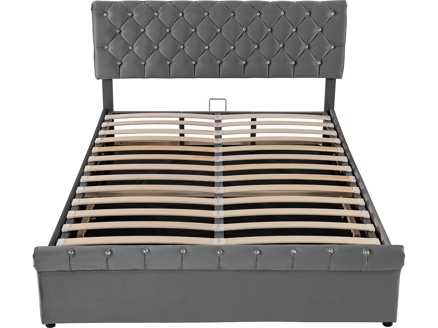 Lit coffre 140 x 200 cm avec tête de lit réglable - velours - sommier à lattes - style scandinave - gris