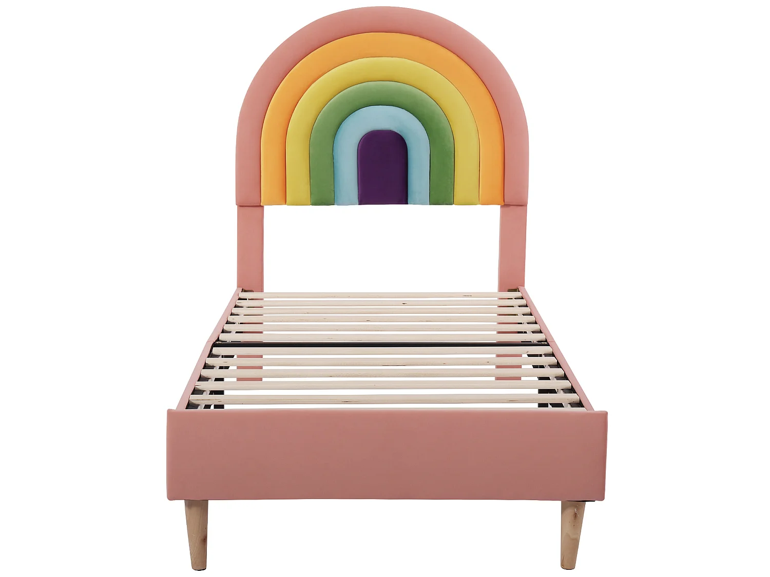 Cama com cabeceira regulável - 90 x 200 cm - veludo - base de ripas - cor rosa