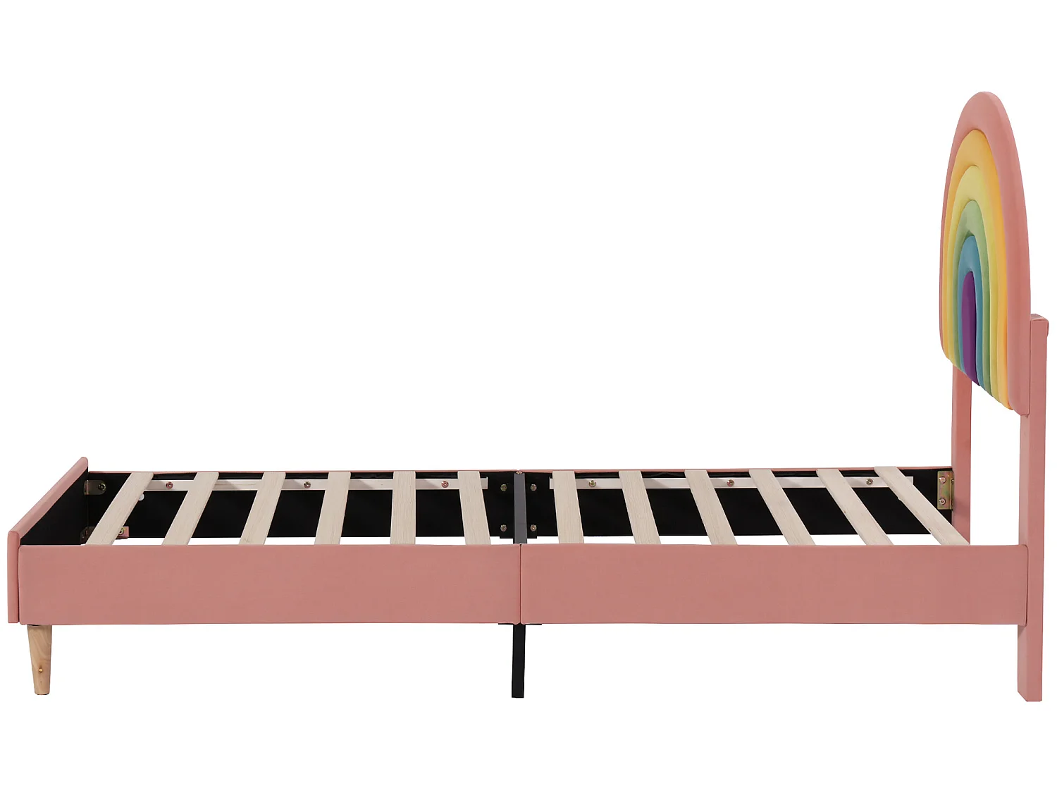 Cama com cabeceira regulável - 90 x 200 cm - veludo - base de ripas - cor rosa