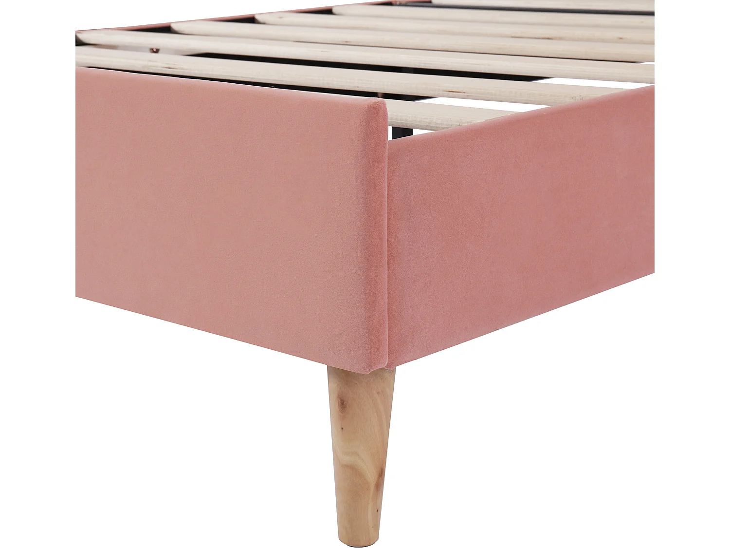 Cama com cabeceira regulável - 90 x 200 cm - veludo - base de ripas - cor rosa