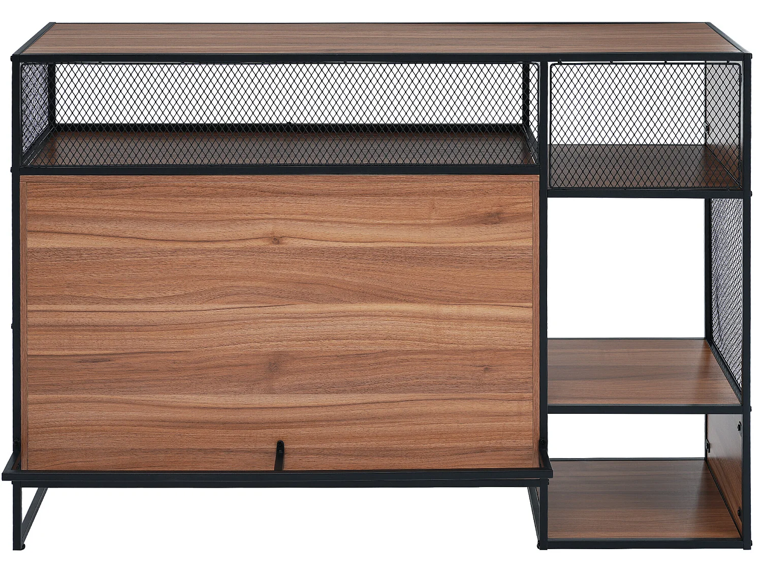 Meuble de bar, buffet bas - 2 portes et 4 niches - MDF - style industriel - coloris: marron et noir