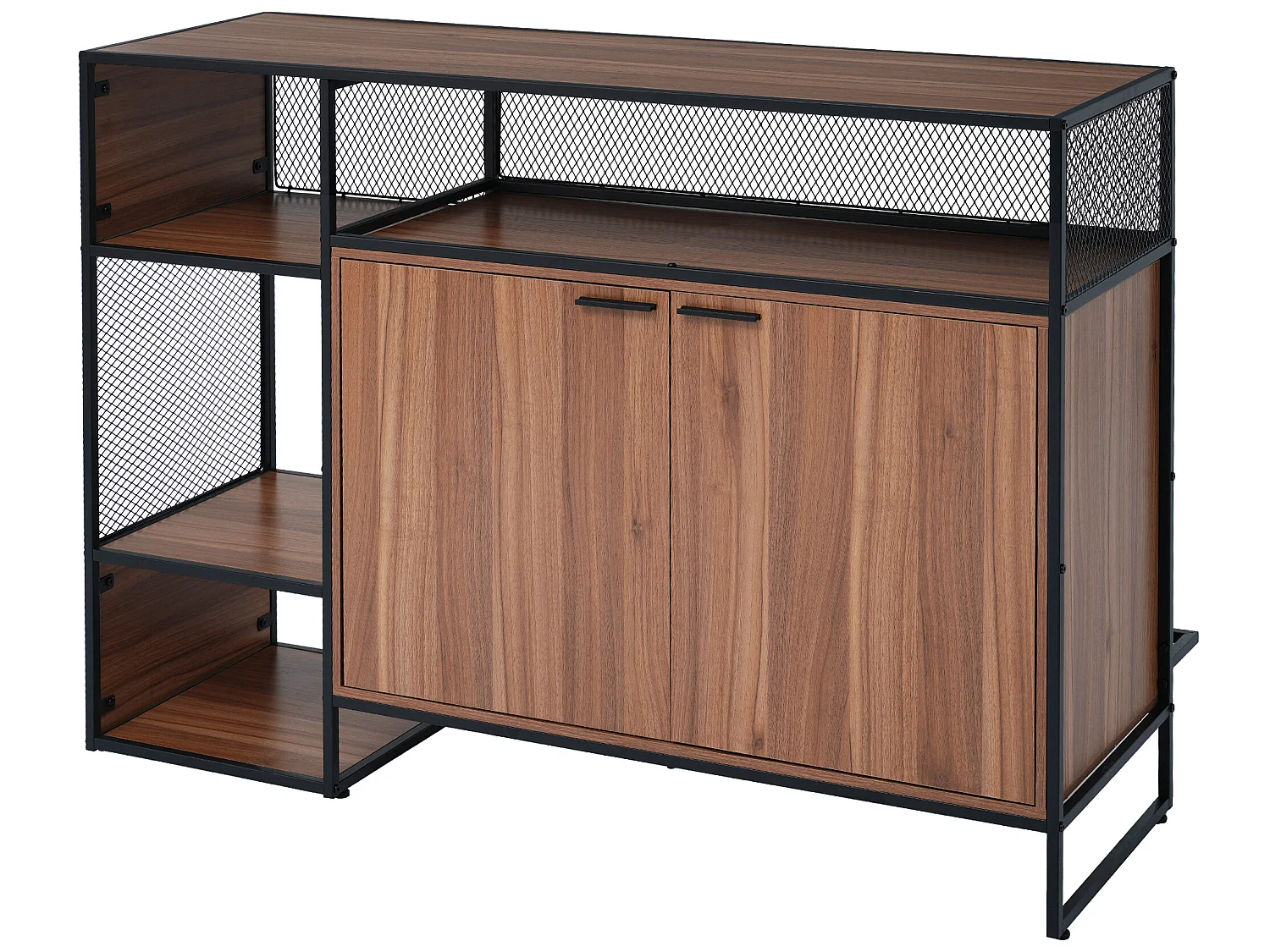 Meuble de bar, buffet bas - 2 portes et 4 niches - MDF - style industriel - coloris: marron et noir