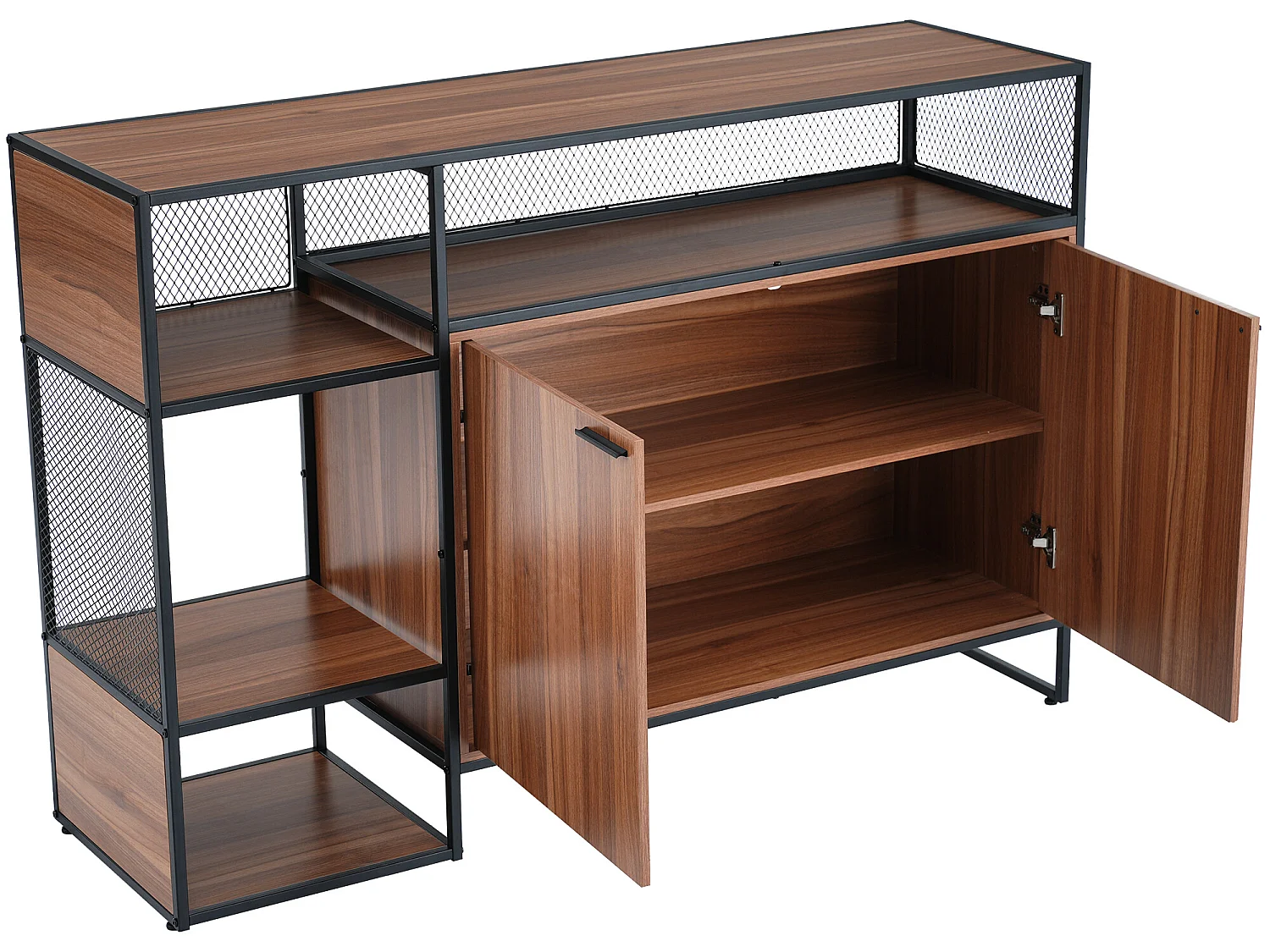 Meuble de bar, buffet bas - 2 portes et 4 niches - MDF - style industriel - coloris: marron et noir