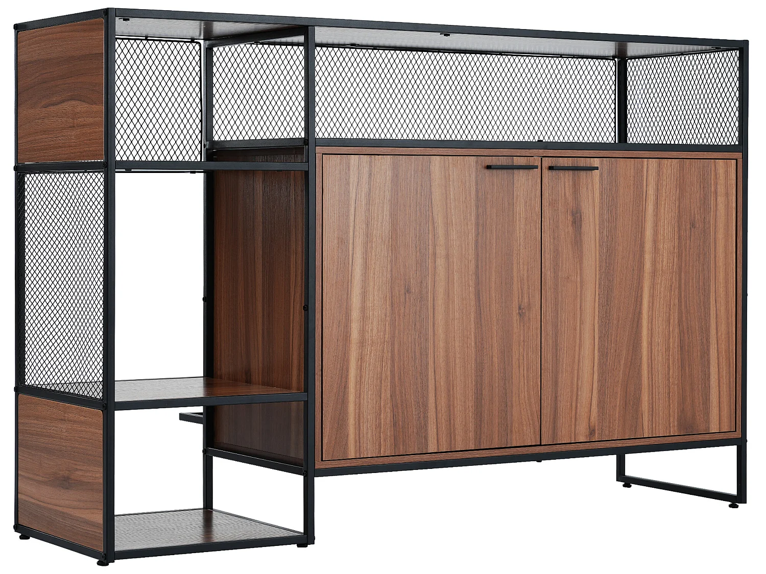 Meuble de bar, buffet bas - 2 portes et 4 niches - MDF - style industriel - coloris: marron et noir