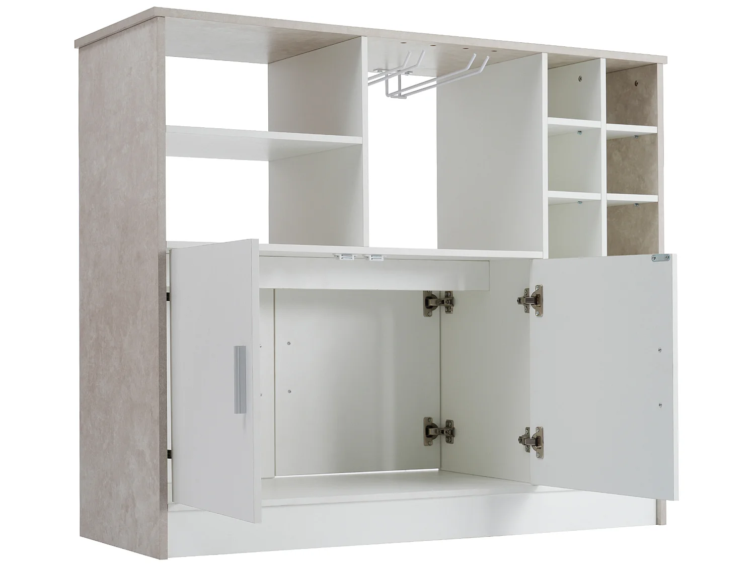 Meuble de bar, buffet bas avec rangement - MDF - style contemporain - coloris: gris et blanc