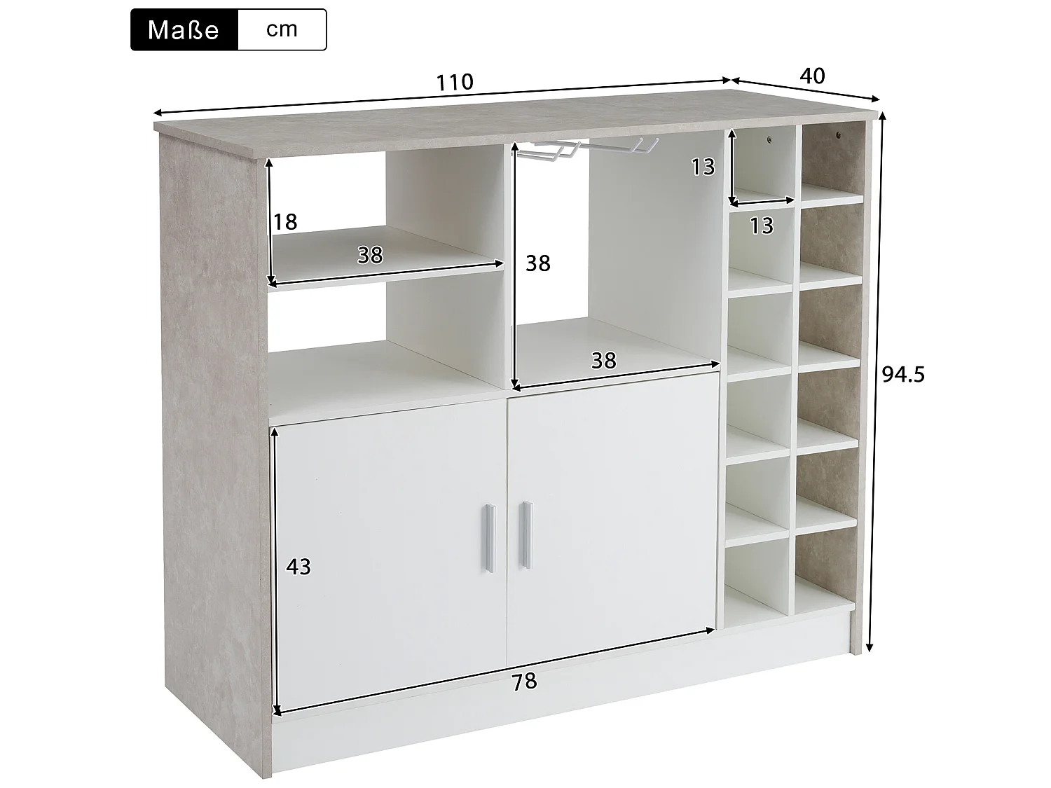 Meuble de bar, buffet bas avec rangement - MDF - style contemporain - coloris: gris et blanc