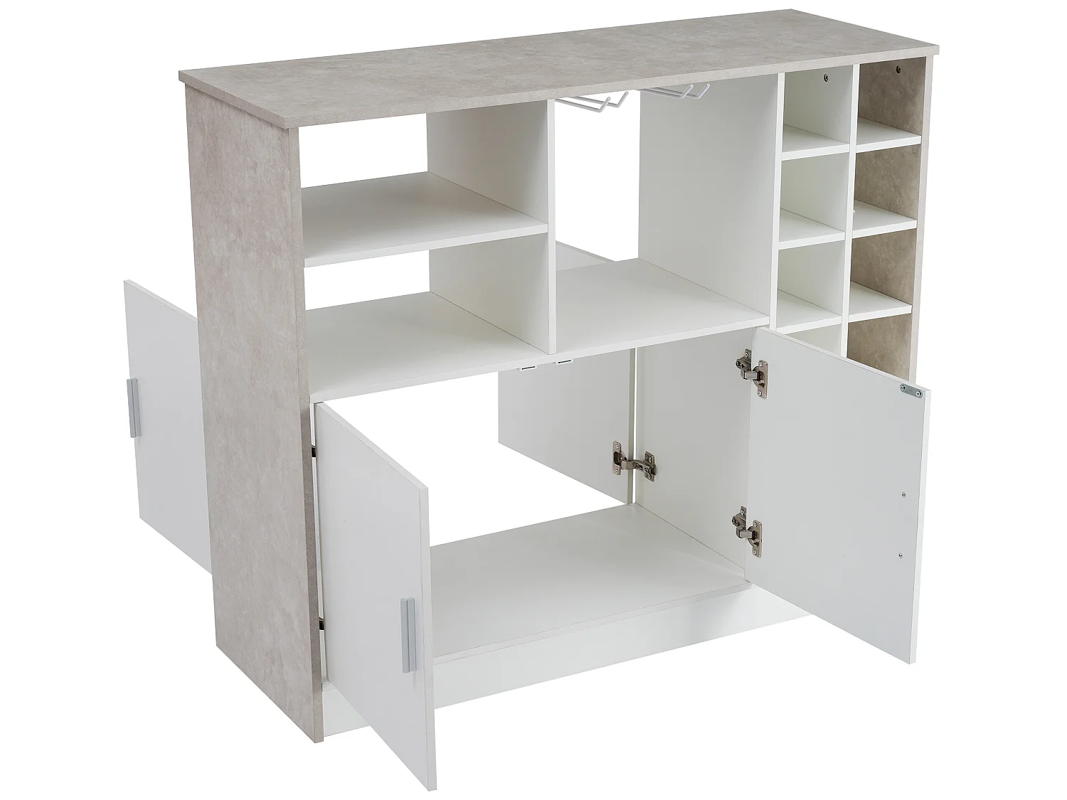 Meuble de bar, buffet bas avec rangement - MDF - style contemporain - coloris: gris et blanc