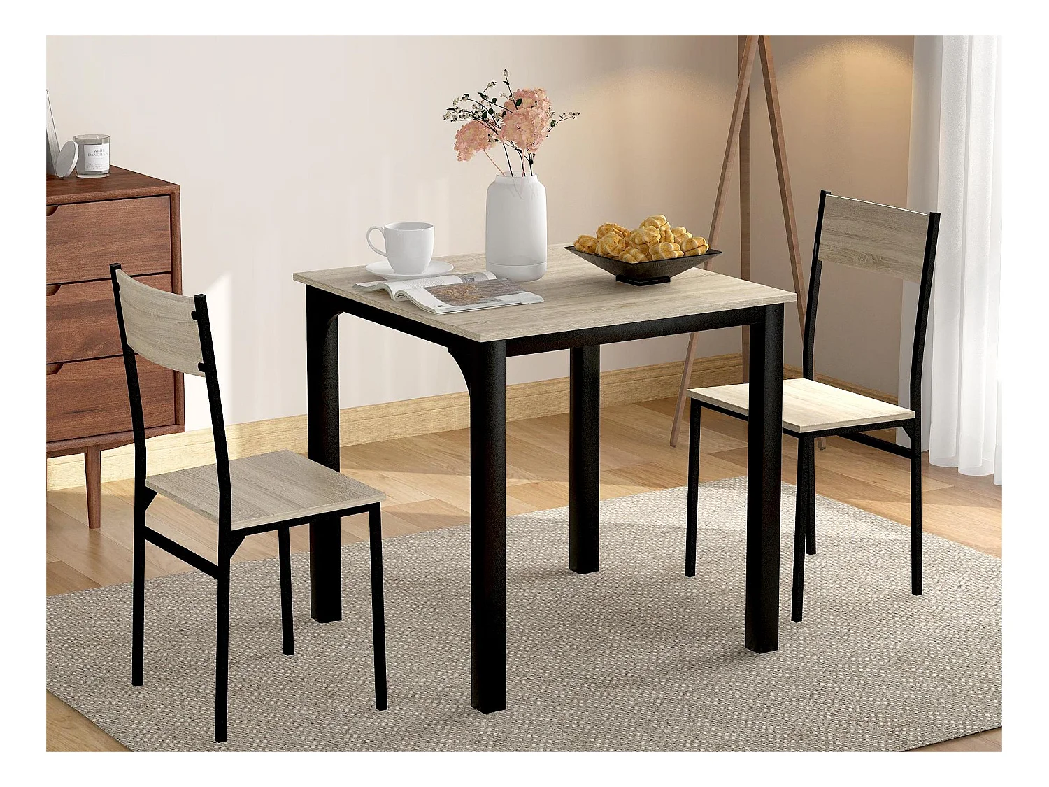 Ensemble table + 2 chaises - MDF et métal - style industriel - coloris: naturel et noir