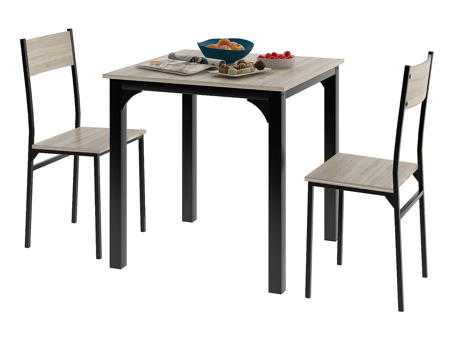 Ensemble table + 2 chaises - MDF et métal - style industriel - coloris: naturel et noir