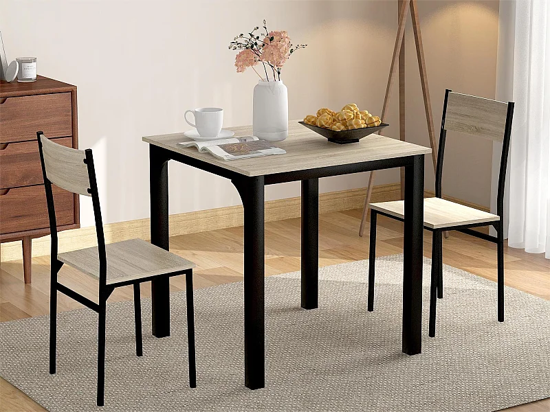 Ensemble table + 2 chaises - MDF et métal - style industriel - coloris: naturel et noir