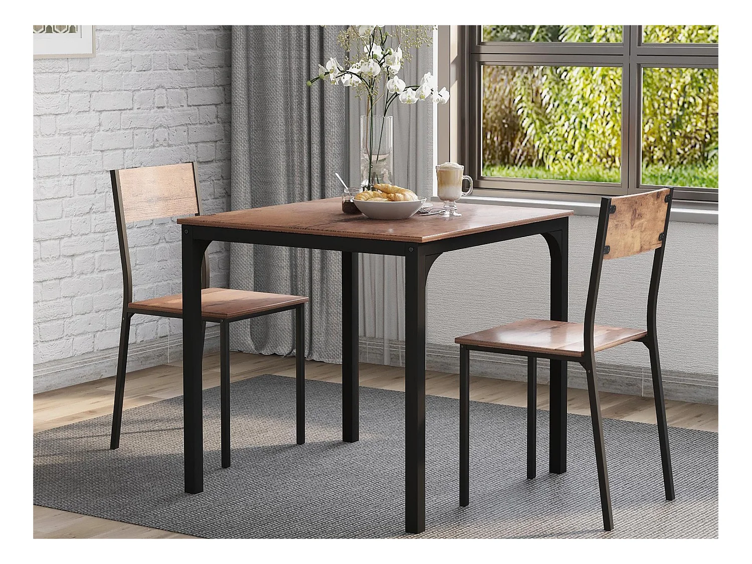 Ensemble table + 2 chaises - MDF et métal - style industriel - coloris: marron et noir
