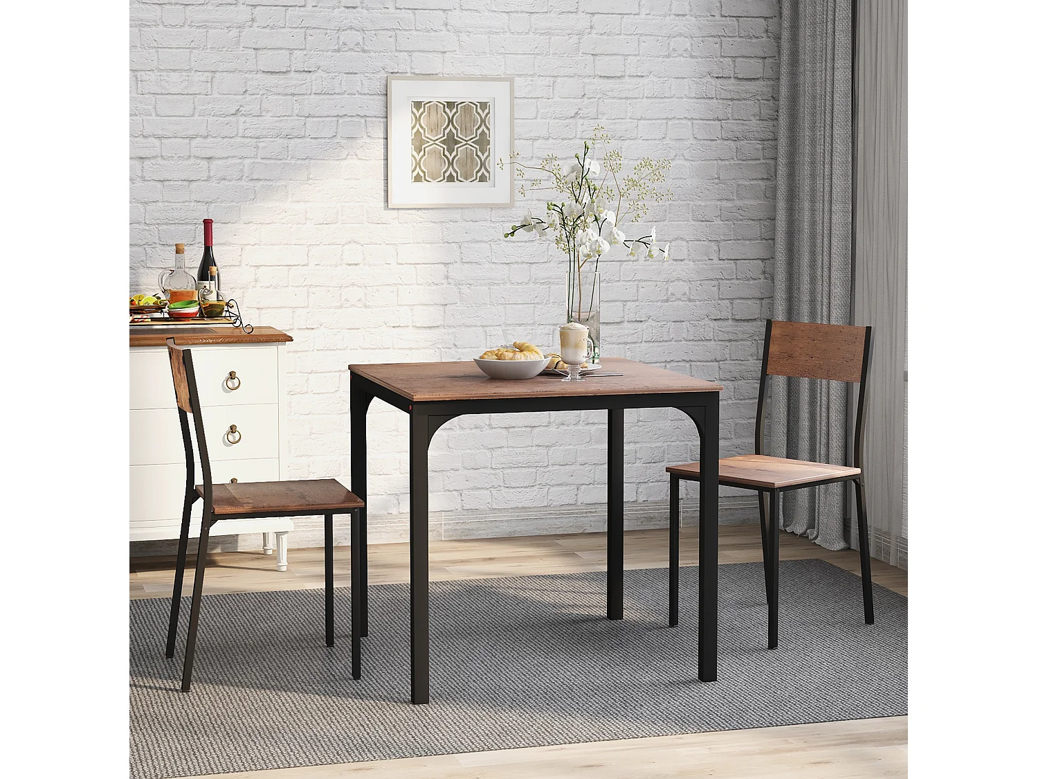 Conjunto mesa + 2 cadeiras - MDF e metal - estilo industrial - cores: marrom e preto