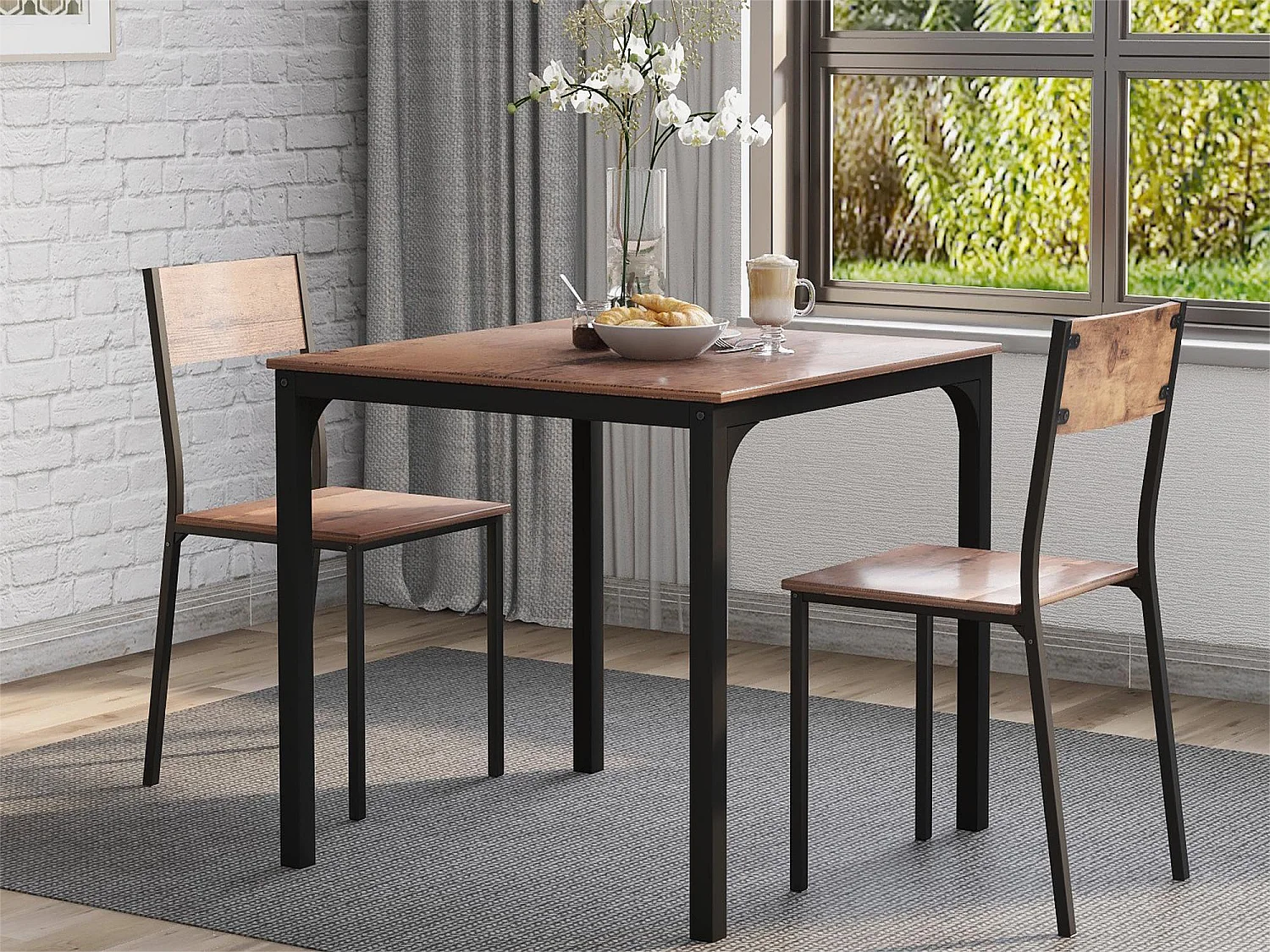 Ensemble table + 2 chaises - MDF et métal - style industriel - coloris: marron et noir