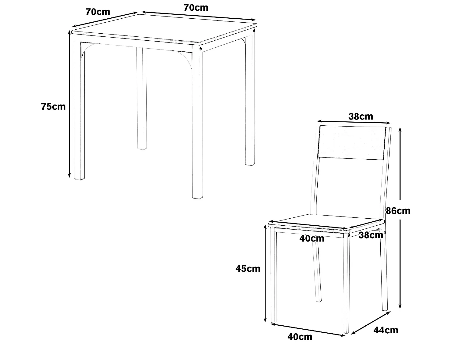 Ensemble table + 2 chaises - MDF et métal - style industriel - coloris: marron et noir
