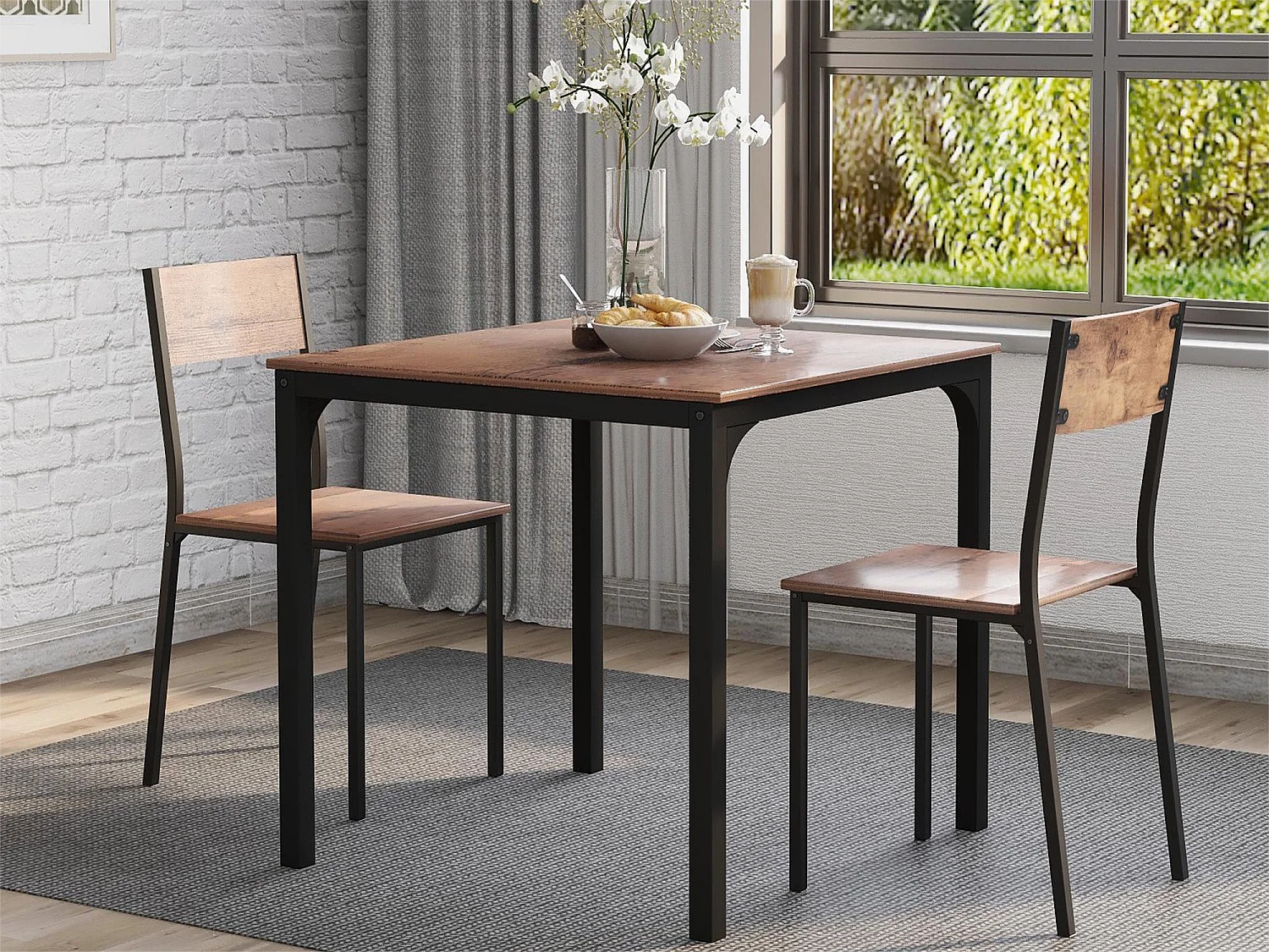 Tafel + 2 stoelenset - MDF en metaal - industriële stijl - kleuren: bruin en zwart
