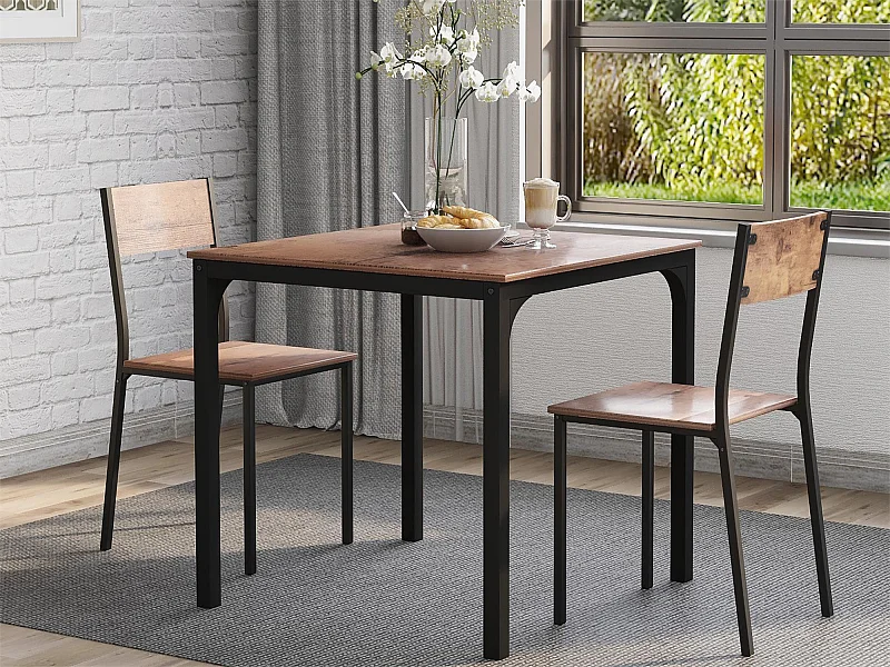 Ensemble table + 2 chaises - MDF et métal - style industriel - coloris: marron et noir