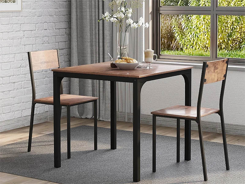 Tafel + 2 stoelenset - MDF en metaal - industriële stijl - kleuren: bruin en zwart