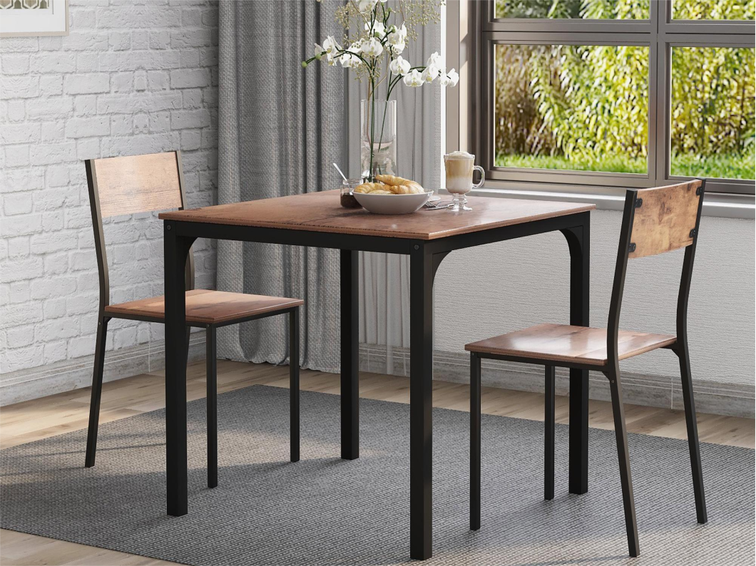 Set tavolo + 2 sedie - MDF e metallo - stile industriale - colori: marrone e nero