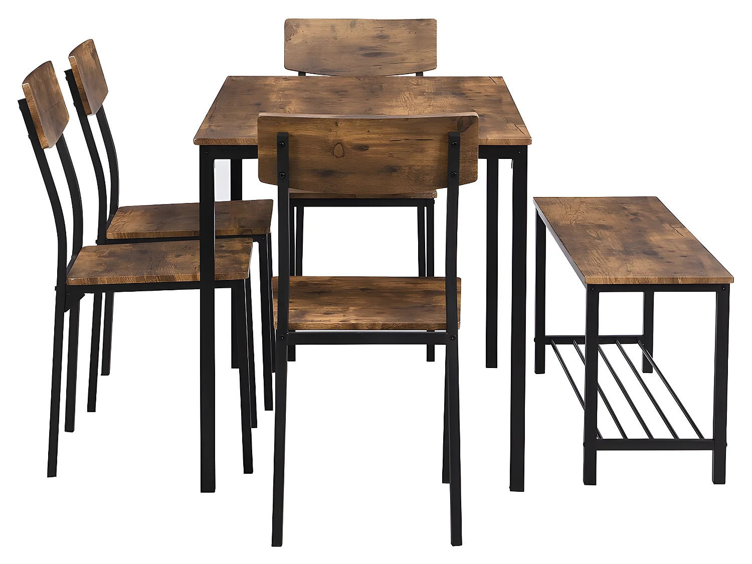 Tisch + 4 Stühle + Bankgarnitur - MDF und Metall - Industriestil - Braun