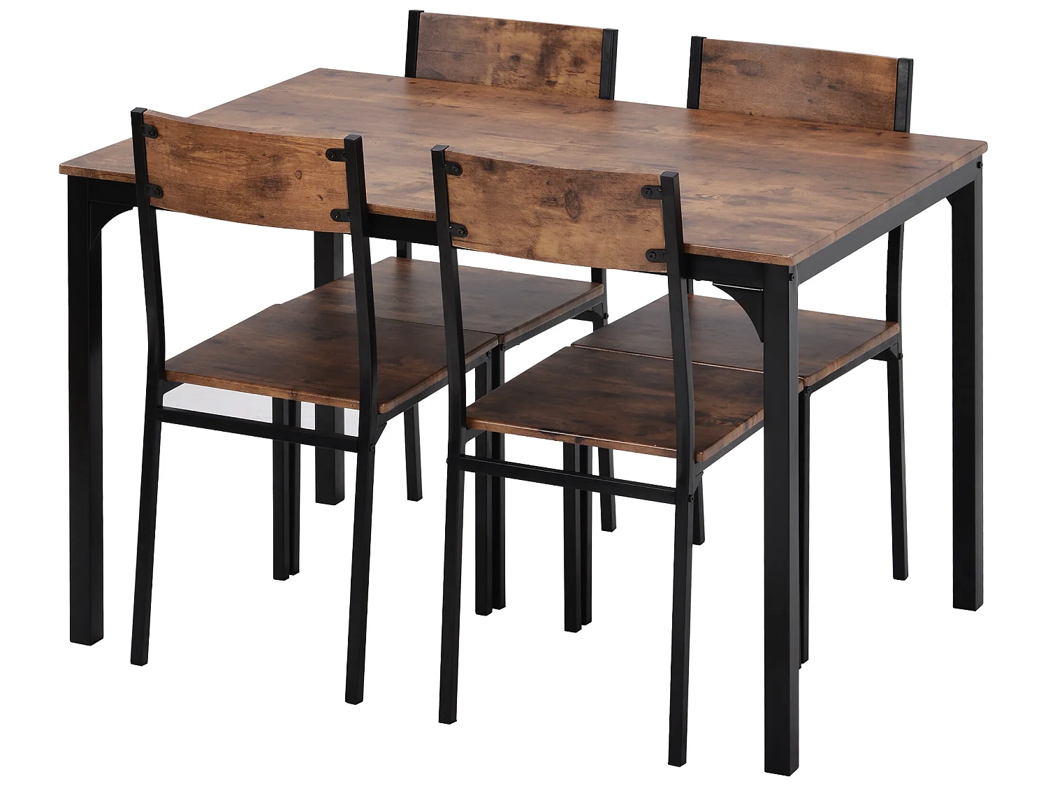 Ensemble table + 4 chaises - MDF et métal - style industriel - coloris: marron et noir
