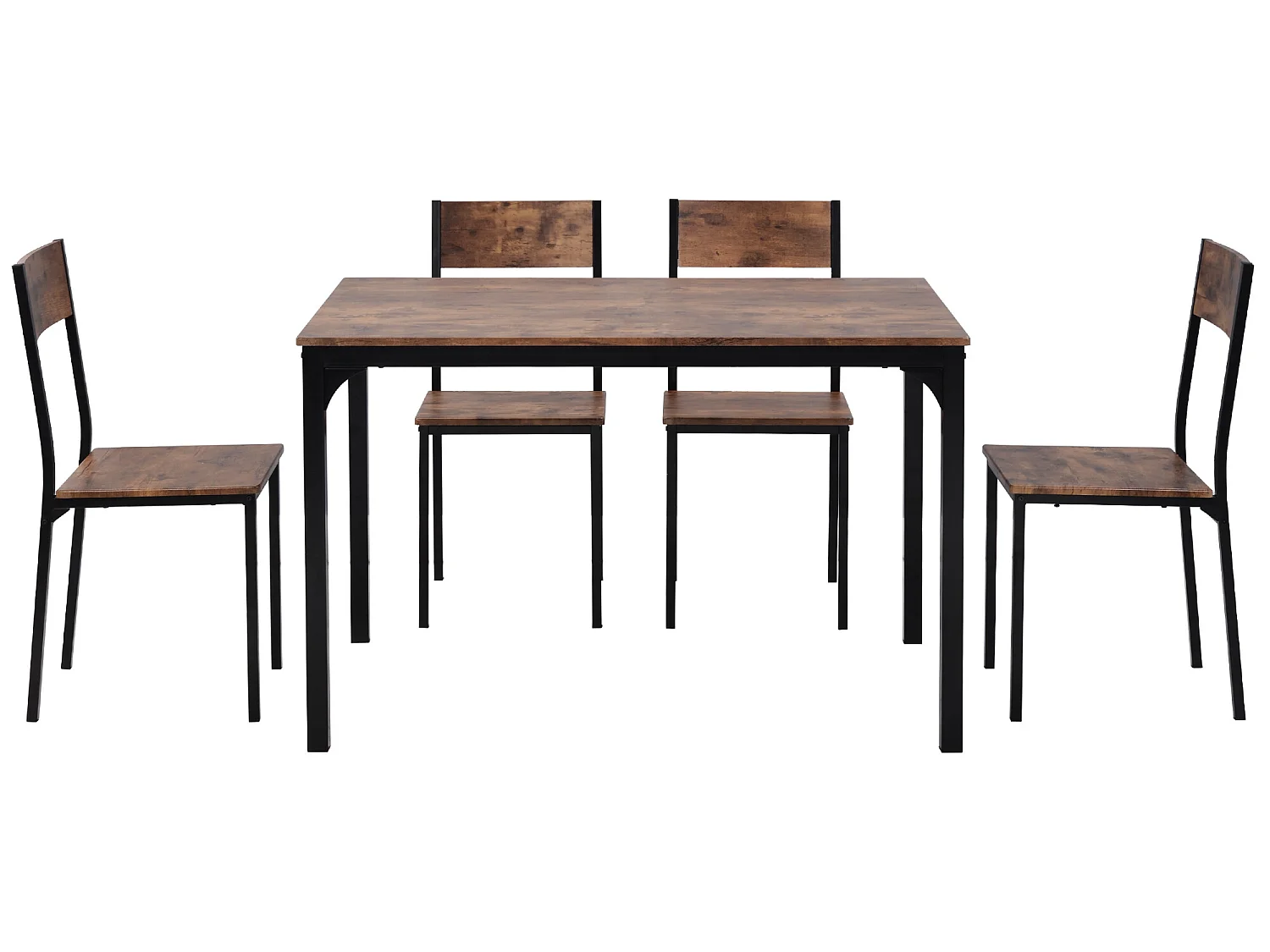 Ensemble table + 4 chaises - MDF et métal - style industriel - coloris: marron et noir