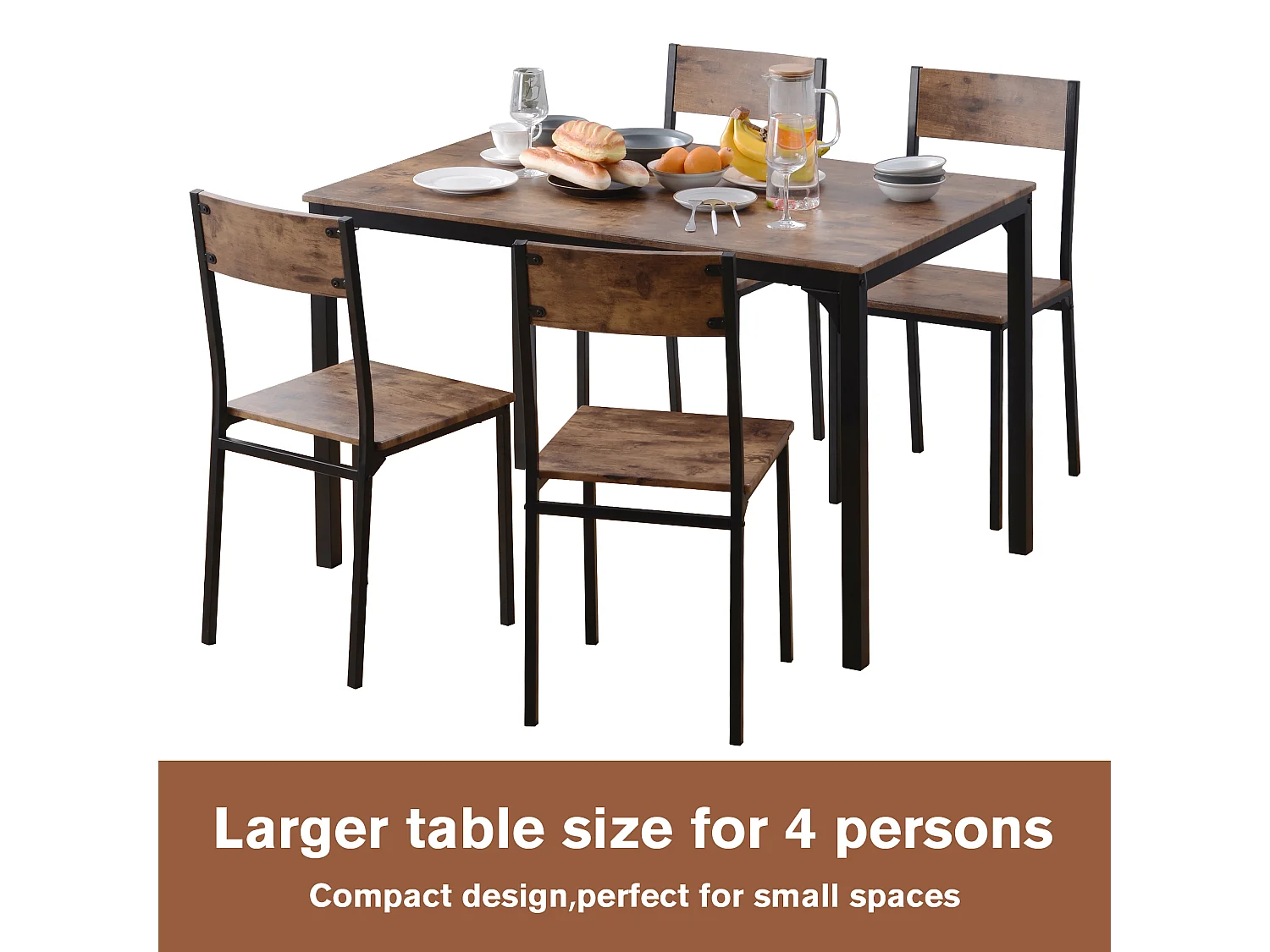 Conjunto mesa + 4 sillas - MDF y metal - estilo industrial - colores: marrón y negro