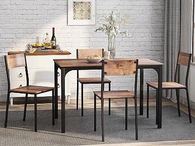 Conjunto mesa + 4 cadeiras - MDF e metal - estilo industrial - cores: marrom e preto