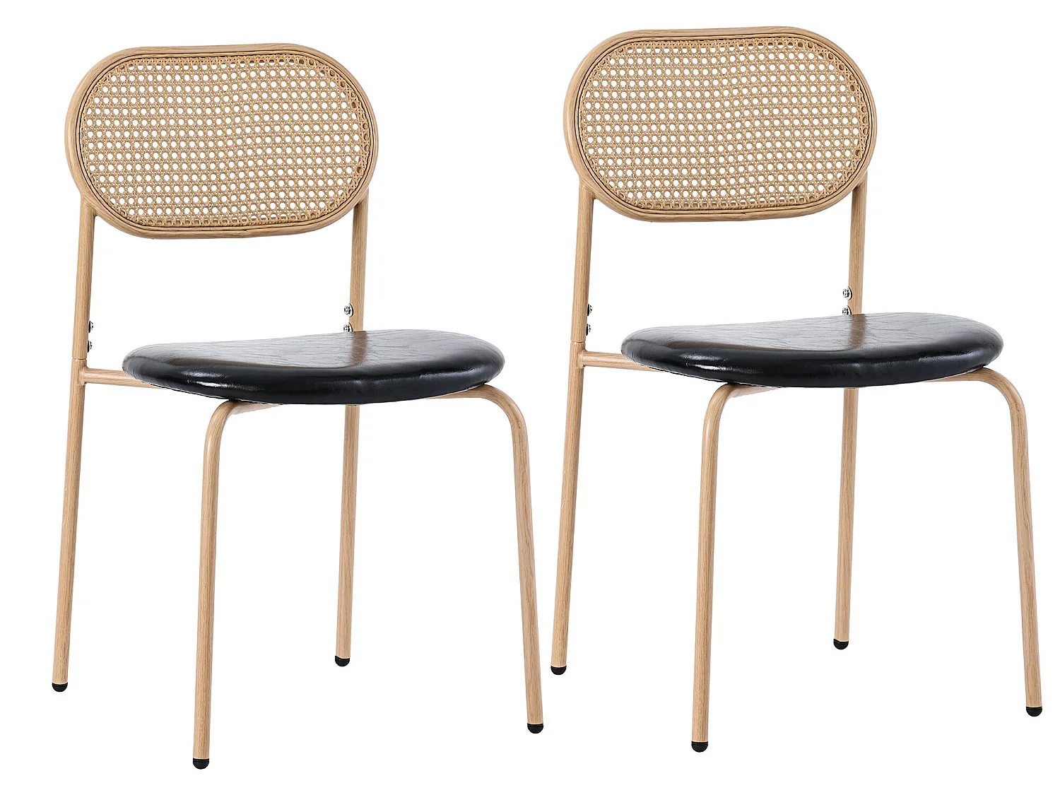 Set van 2 stoelen - pu lederen zitting - houten poten - kleur naturel en zwart