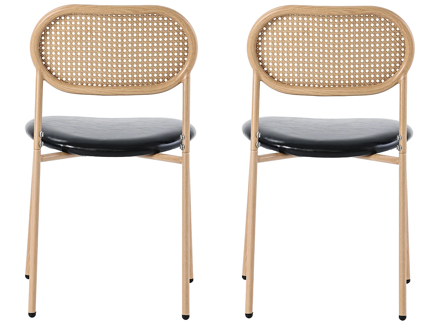 Set van 2 stoelen - pu lederen zitting - houten poten - kleur naturel en zwart