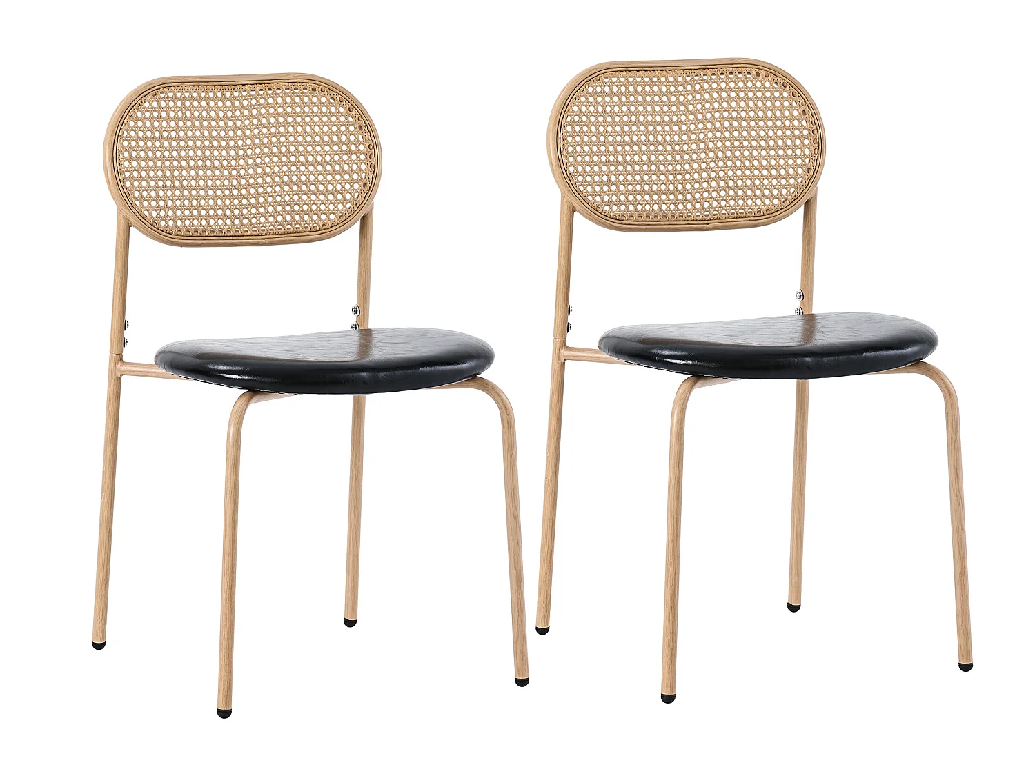 Set mit 2 Stühlen – Sitz aus PU-Leder – Beine aus Holz – Farbe Natur und Schwarz
